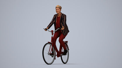 3D people model woman business cycling, scanned human for 3ds Max rendering, top-down view render