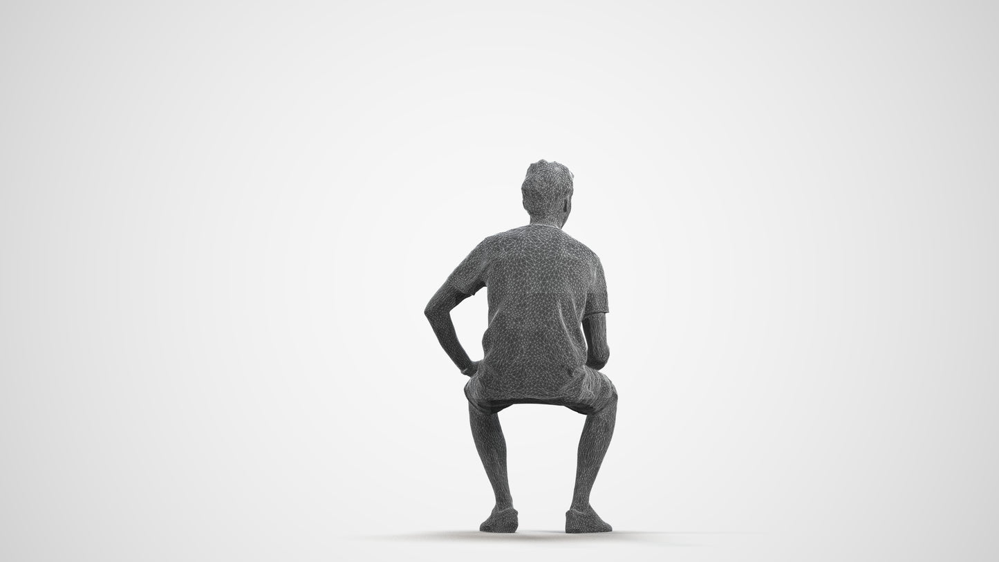 realistic 3D man casual sitting, scanned archviz people for Blender and 3ds Max, wireframe front view