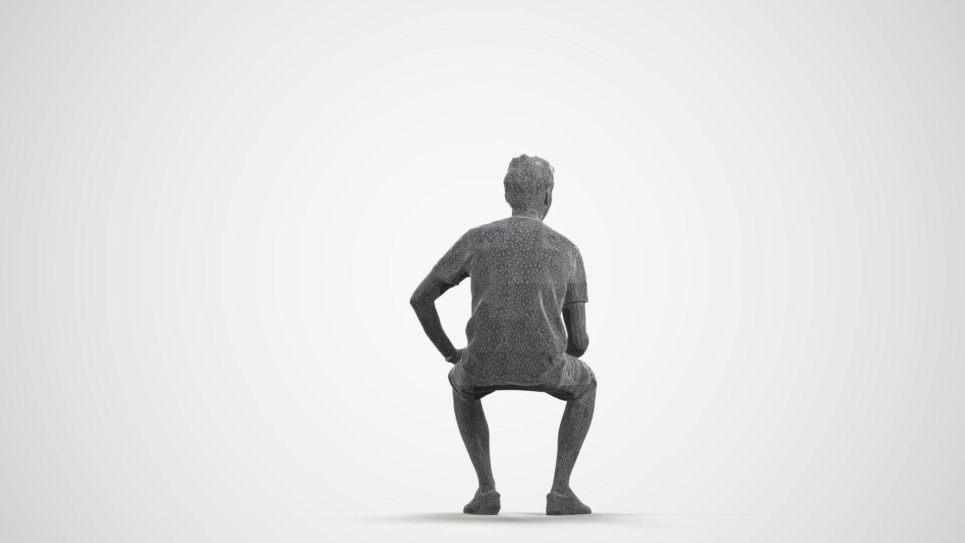 realistic 3D man casual sitting, scanned archviz people for Blender and 3ds Max, wireframe front view