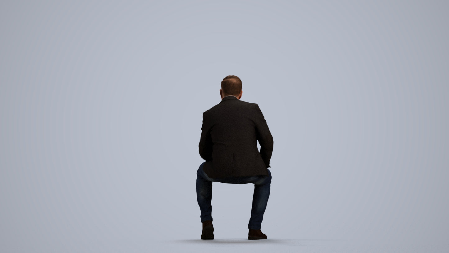 3D human model man business, photogrammetry scanned person for archviz, front view render