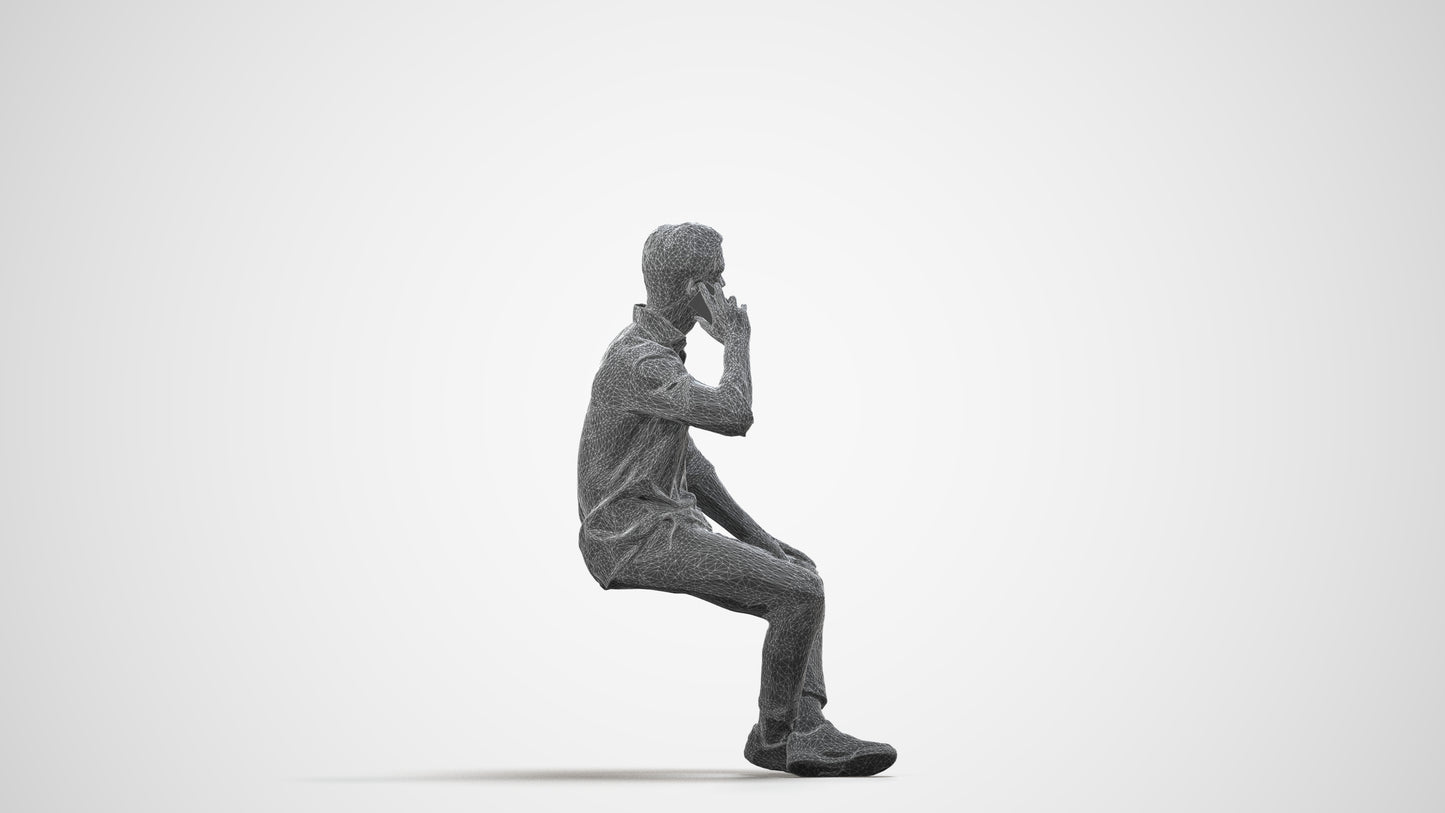 realistic 3D people man casual sitting, render-ready for V-Ray and Corona, FBX OBJ, wireframe side view