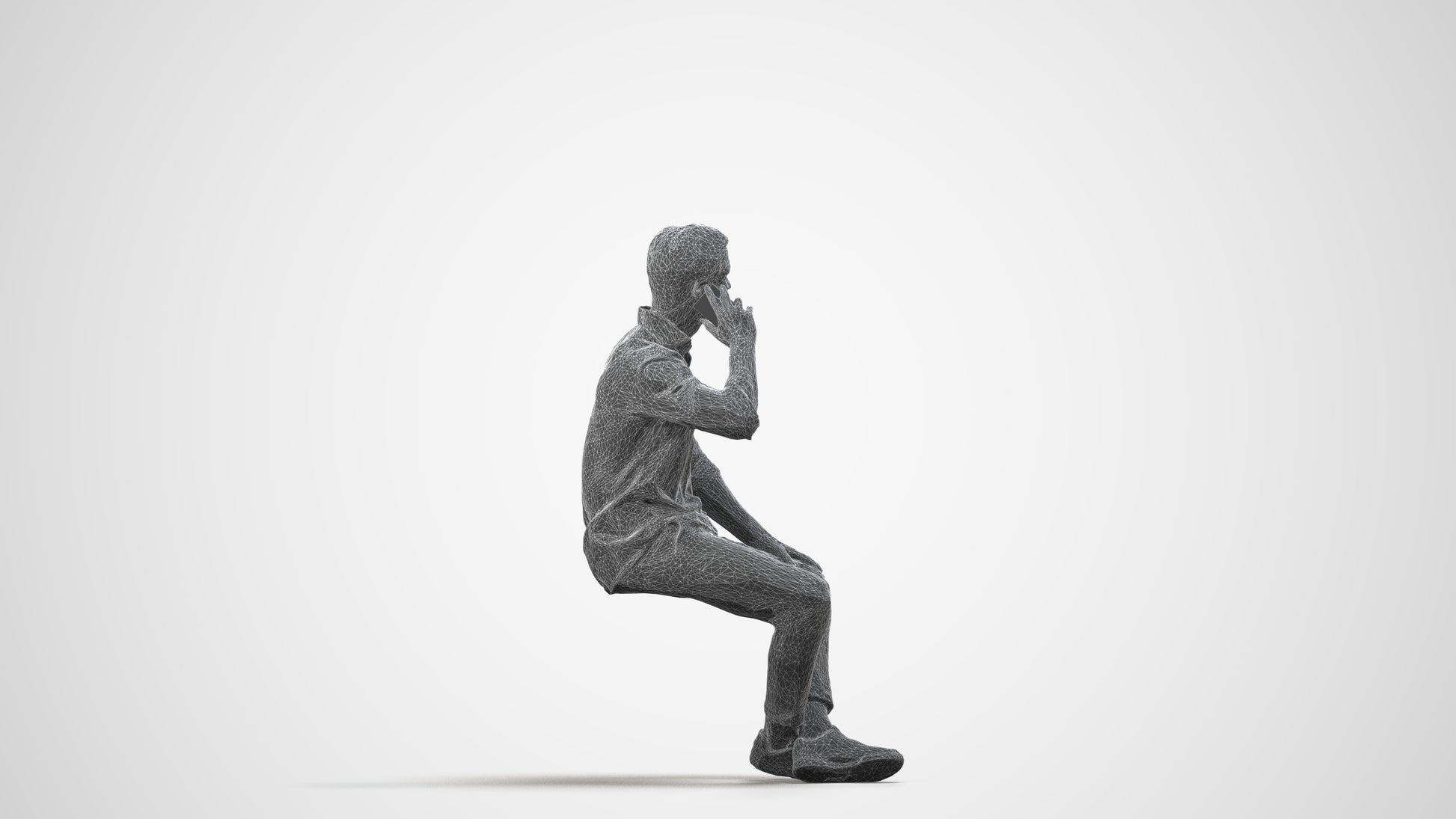 realistic 3D people man casual sitting, render-ready for V-Ray and Corona, FBX OBJ, wireframe side view