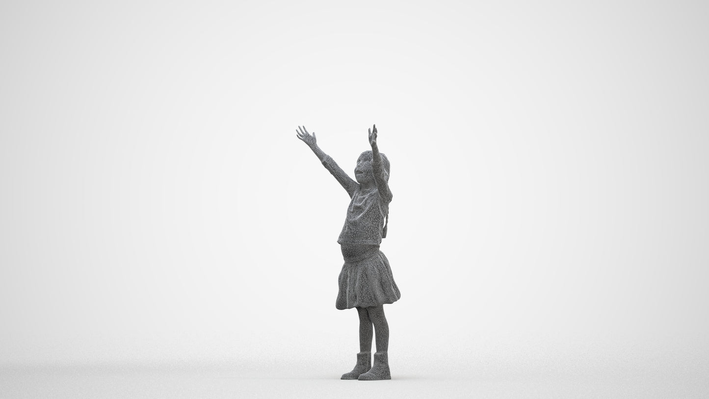 3D scanned girl kids casual, photorealistic archviz people for Enscape and SketchUp, three-quarter front view render
