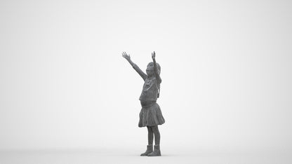 3D scanned girl kids casual, photorealistic archviz people for Enscape and SketchUp, three-quarter front view render
