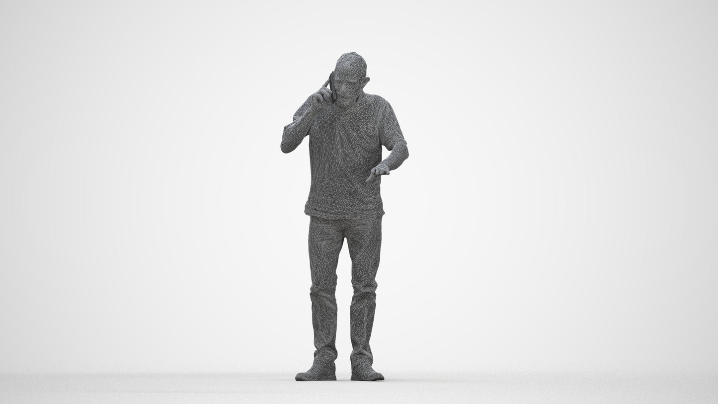 realistic 3D people senior man casual standing, render-ready for V-Ray and Corona, FBX OBJ, wireframe back view