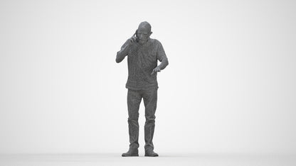 realistic 3D people senior man casual standing, render-ready for V-Ray and Corona, FBX OBJ, wireframe back view