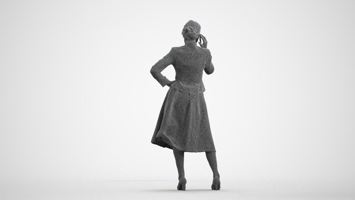 3D human model senior woman business standing, photogrammetry scanned person for archviz, wireframe front view