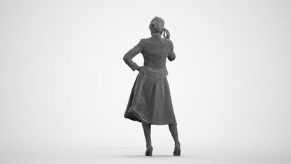 3D human model senior woman business standing, photogrammetry scanned person for archviz, wireframe front view