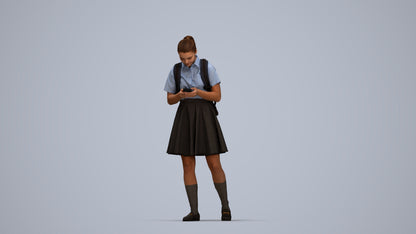 realistic 3D human girl kids, archviz people FBX OBJ for Blender, top-down view render