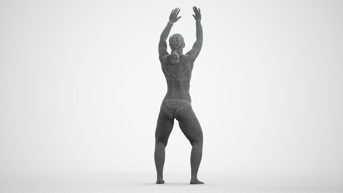 scanned 3D woman pool, photogrammetry people for Enscape and V-Ray, wireframe front view