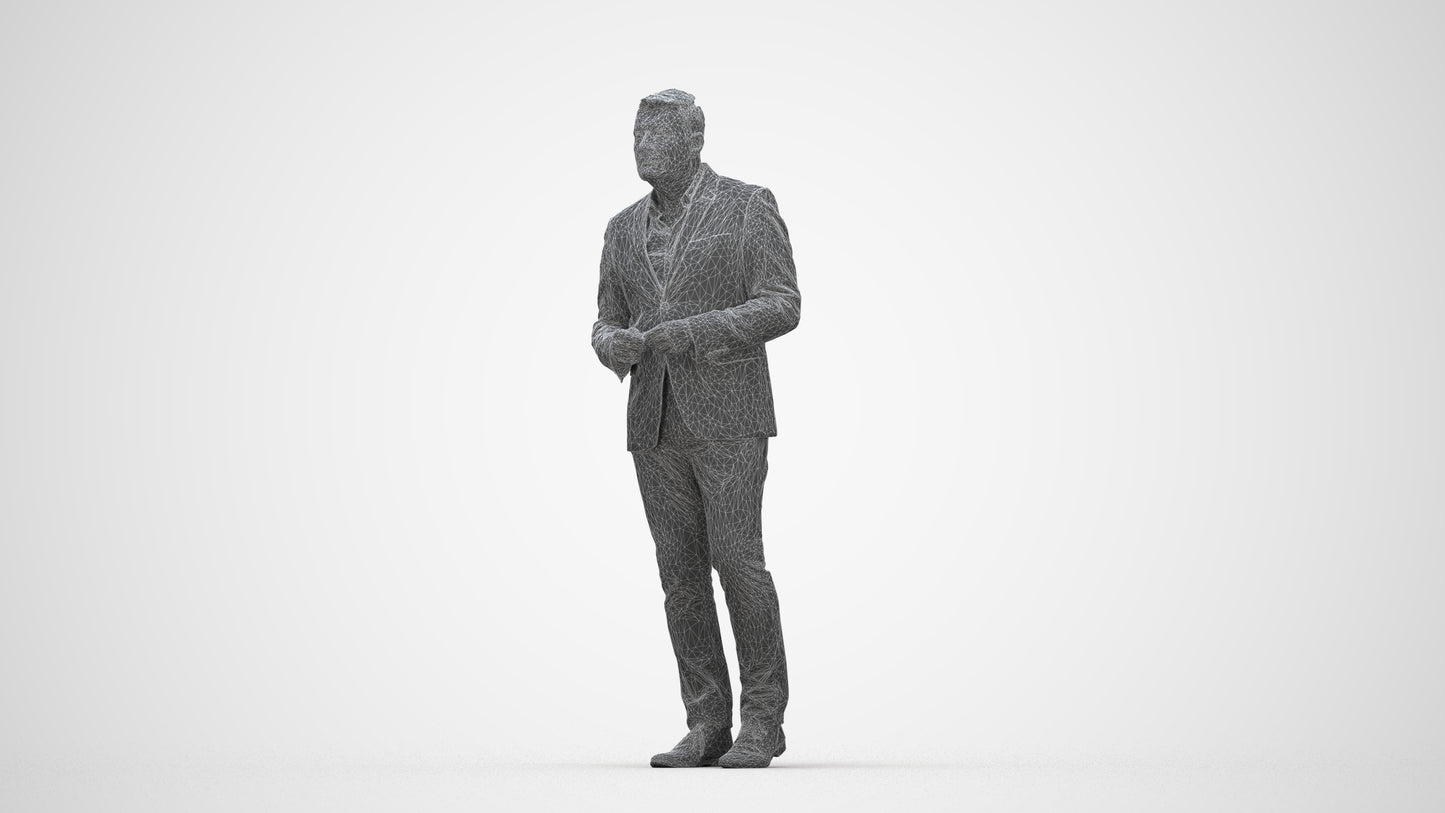 realistic 3D human man business standing, archviz people FBX OBJ for Blender, wireframe back view