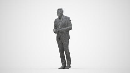realistic 3D human man business standing, archviz people FBX OBJ for Blender, wireframe back view