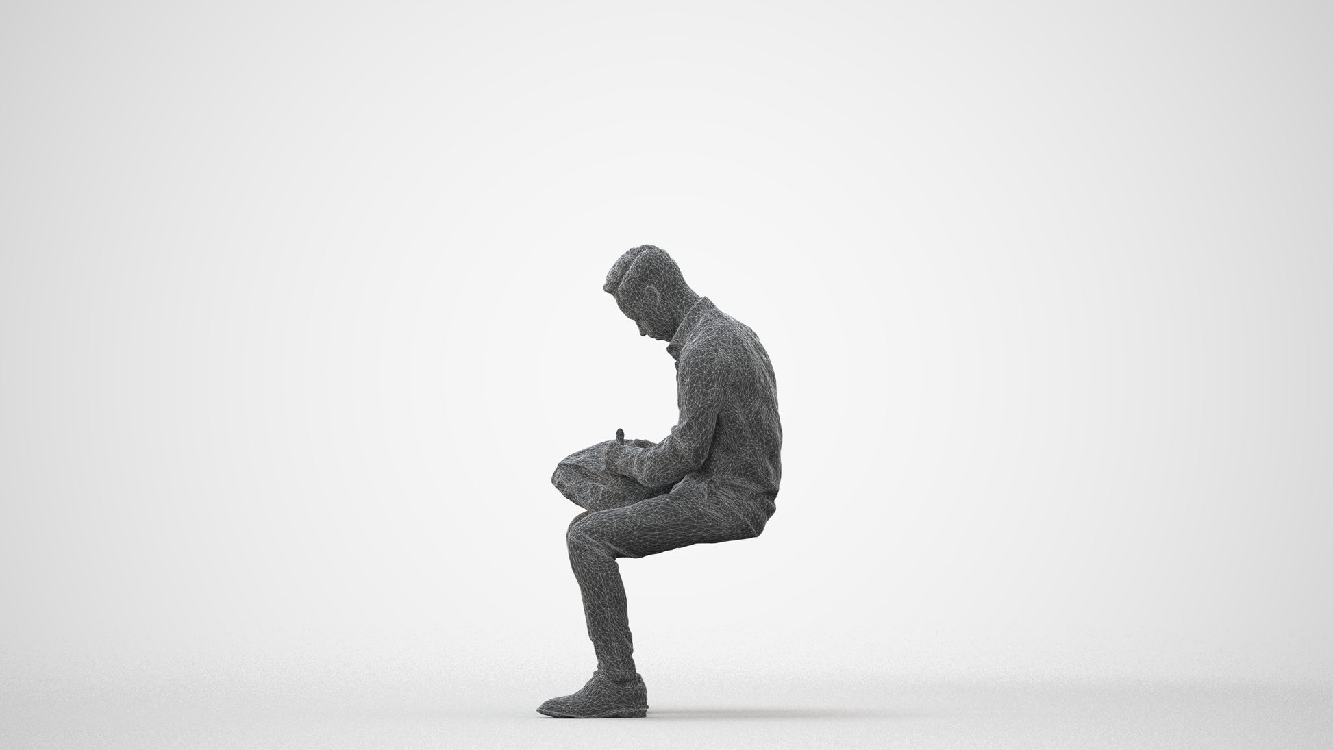 photogrammetry 3D man business sitting, realistic human model archviz FBX, square thumbnail