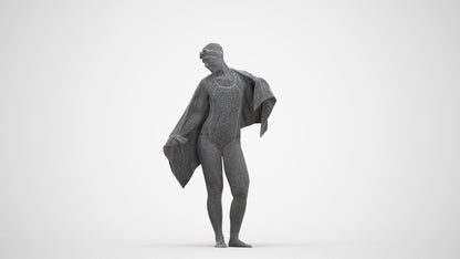 scanned 3D woman pool, photogrammetry people for Enscape and V-Ray, three-quarter front view render