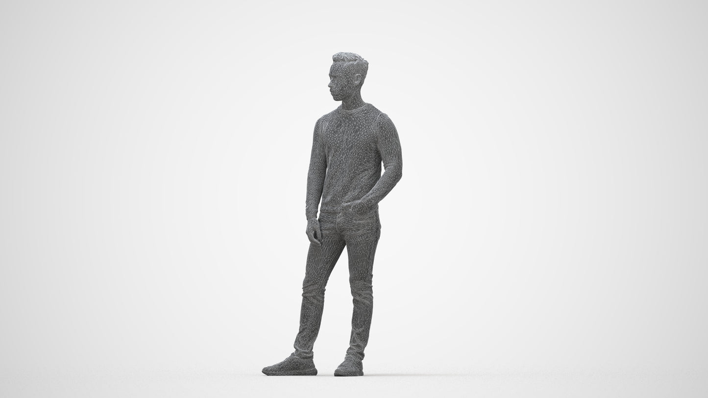 photogrammetry 3D man casual walking, realistic human model archviz FBX, wireframe back view
