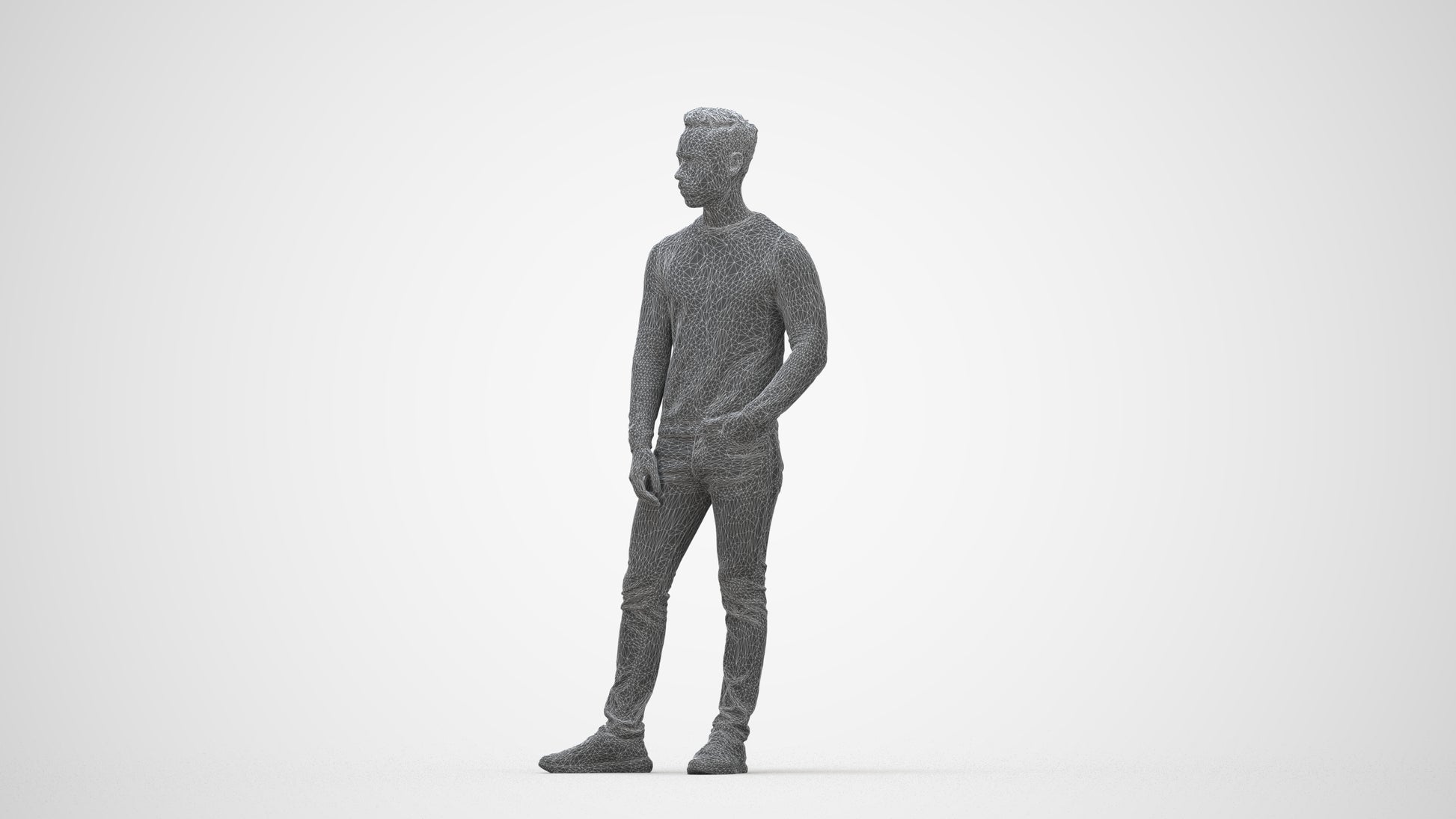 photogrammetry 3D man casual walking, realistic human model archviz FBX, wireframe back view