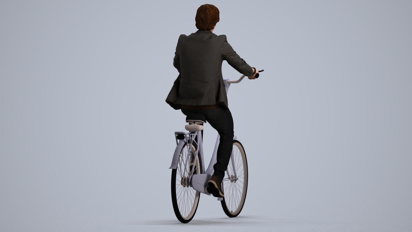scanned 3D man business cycling, photogrammetry people for Enscape and V-Ray, front view render
