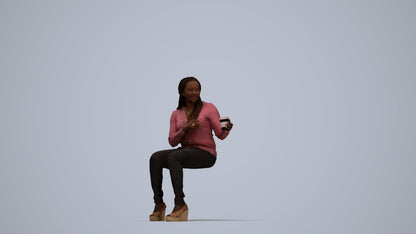 realistic 3D woman casual sitting, scanned archviz people for Blender and 3ds Max, top-down view render