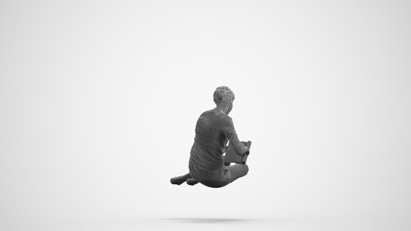 realistic 3D woman casual sitting, scanned archviz people for Blender and 3ds Max, wireframe front view