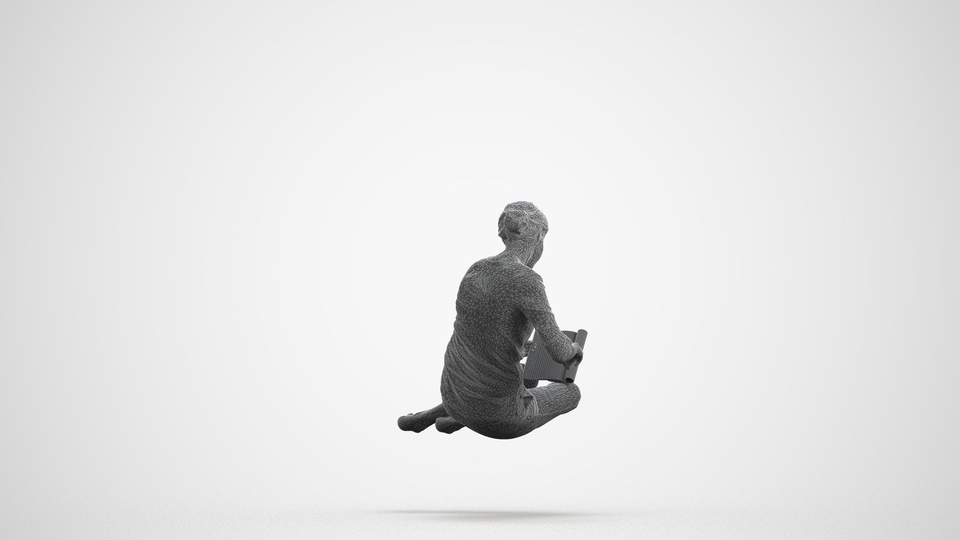 realistic 3D woman casual sitting, scanned archviz people for Blender and 3ds Max, wireframe front view