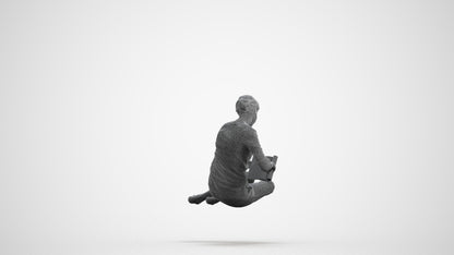 realistic 3D woman casual sitting, scanned archviz people for Blender and 3ds Max, wireframe front view