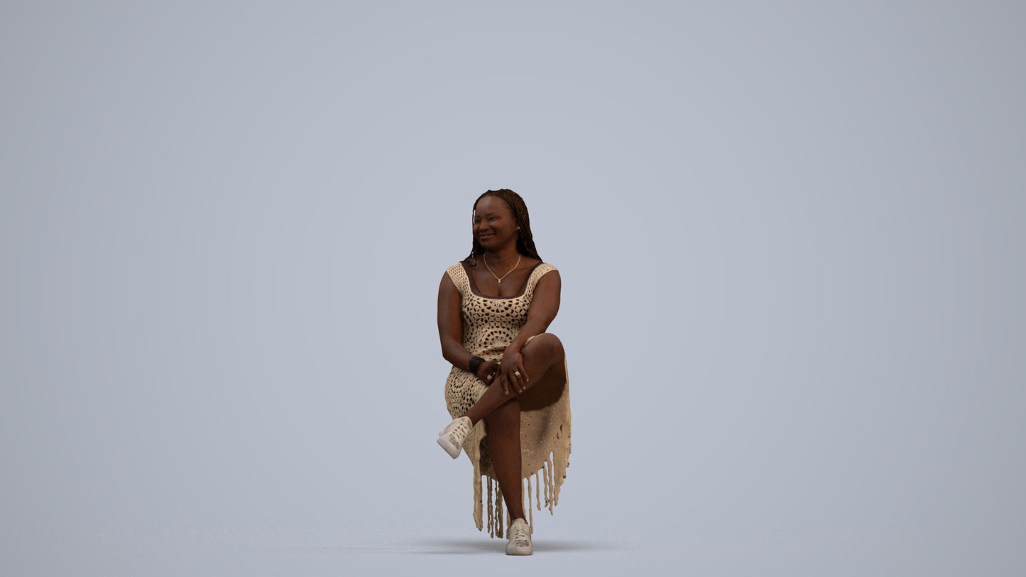 realistic 3D woman casual sitting, scanned archviz people for Blender and 3ds Max, standing pose render