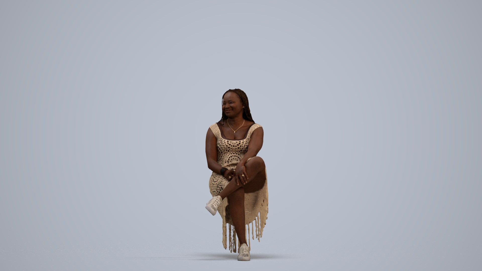 realistic 3D woman casual sitting, scanned archviz people for Blender and 3ds Max, standing pose render