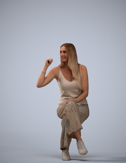 3D people model woman casual sitting, scanned human for 3ds Max rendering