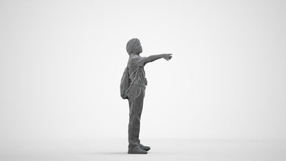 3D people model boy kids, scanned human for 3ds Max rendering, wireframe side view