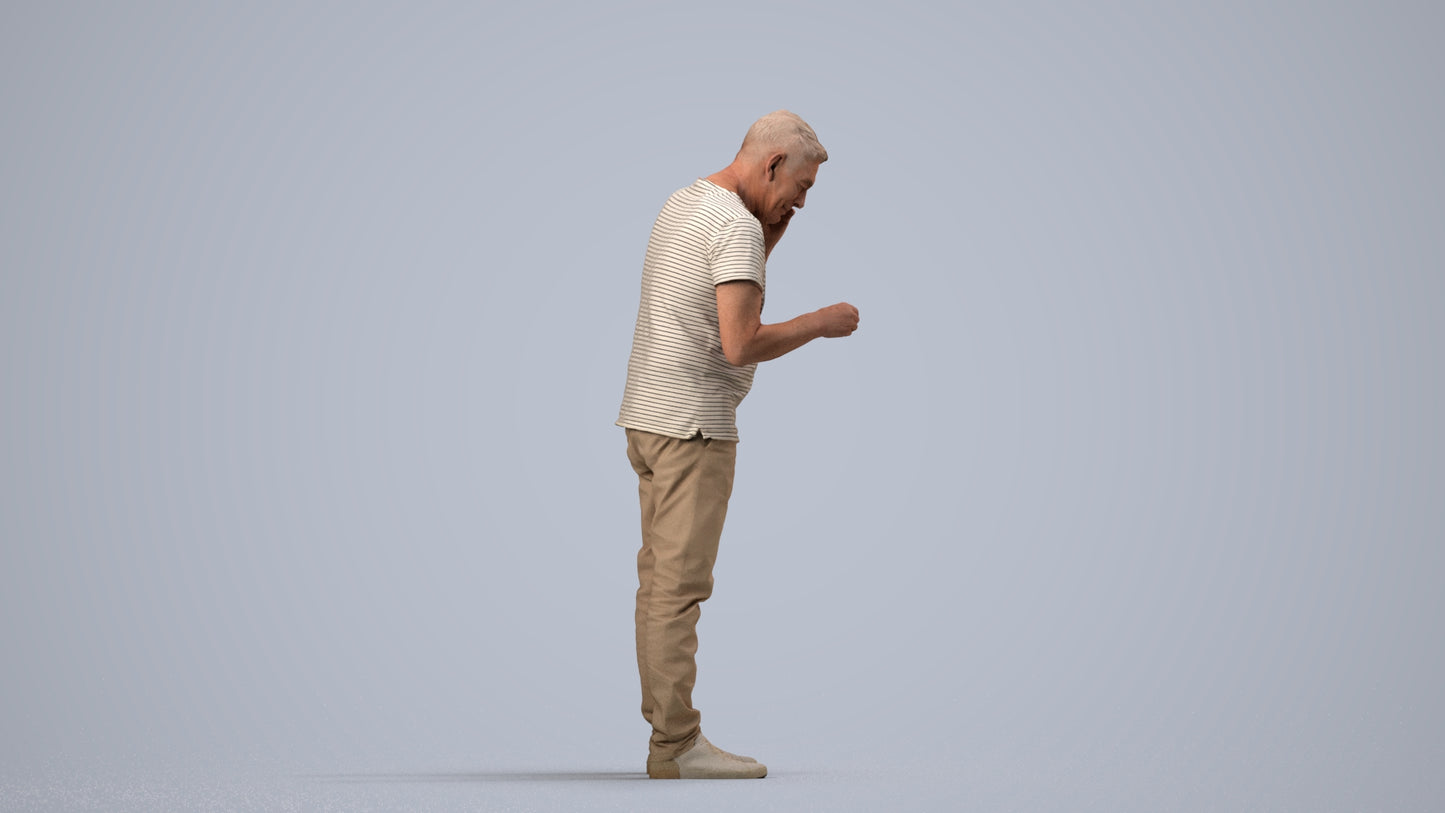 realistic 3D people senior man casual standing, render-ready for V-Ray and Corona, FBX OBJ, side view render