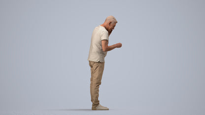 realistic 3D people senior man casual standing, render-ready for V-Ray and Corona, FBX OBJ, side view render