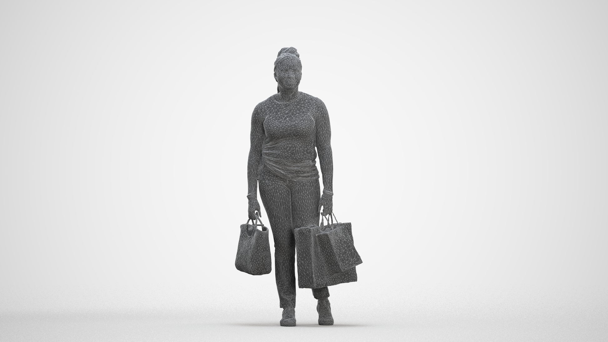 photogrammetry 3D woman casual shopping, realistic human model archviz FBX, three-quarter front view render