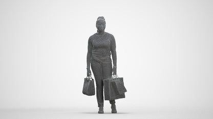 photogrammetry 3D woman casual shopping, realistic human model archviz FBX, three-quarter front view render