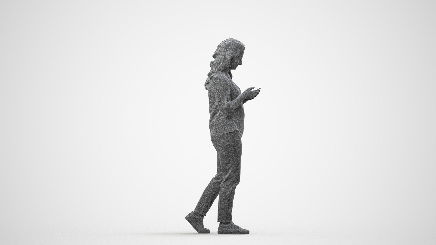 3D people model woman casual walking, scanned human for 3ds Max rendering, wireframe side view