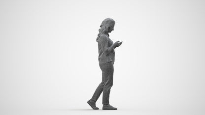 3D people model woman casual walking, scanned human for 3ds Max rendering, wireframe side view