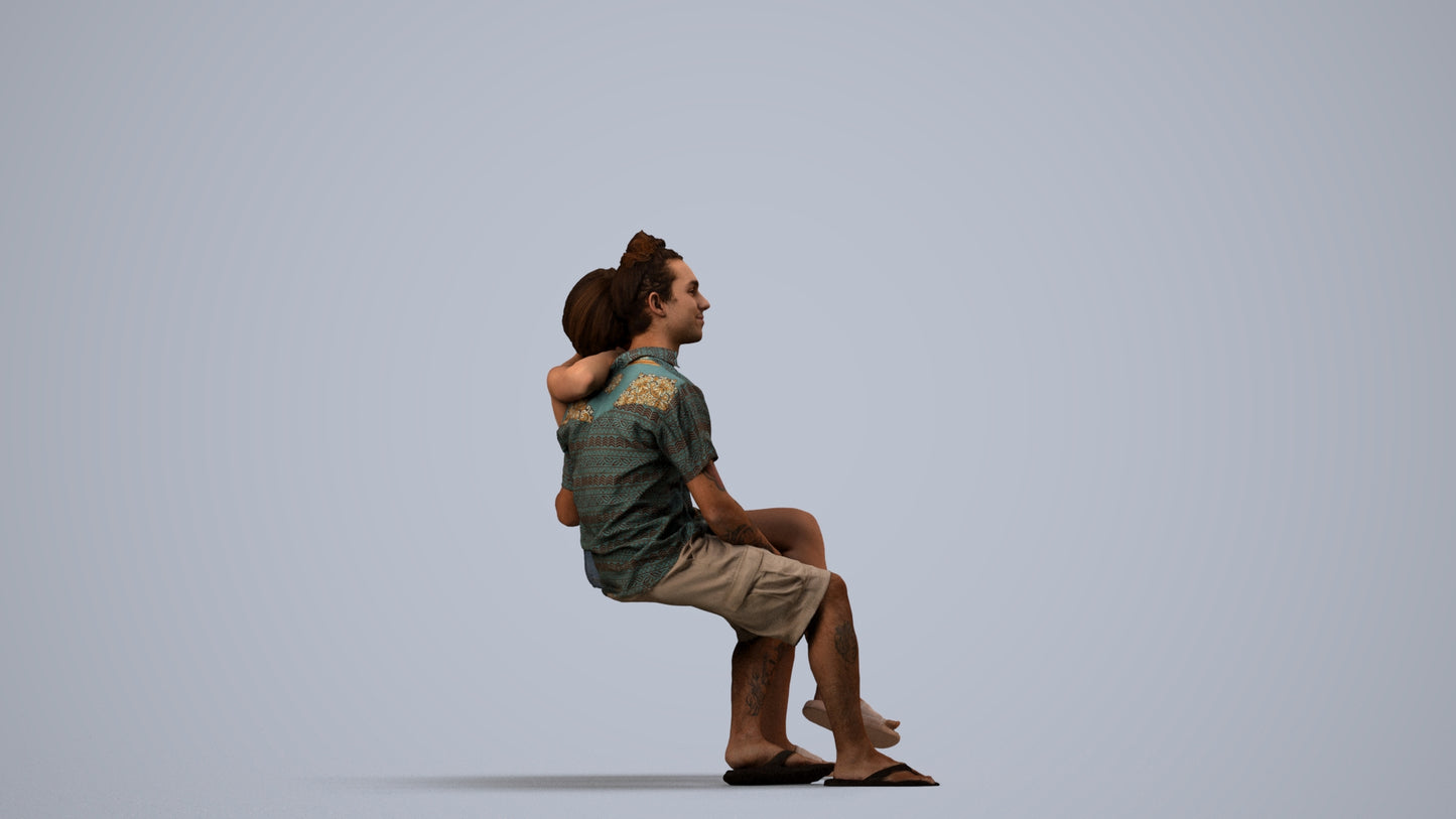 scanned 3D woman sitting, photogrammetry people for Enscape and V-Ray, side view render