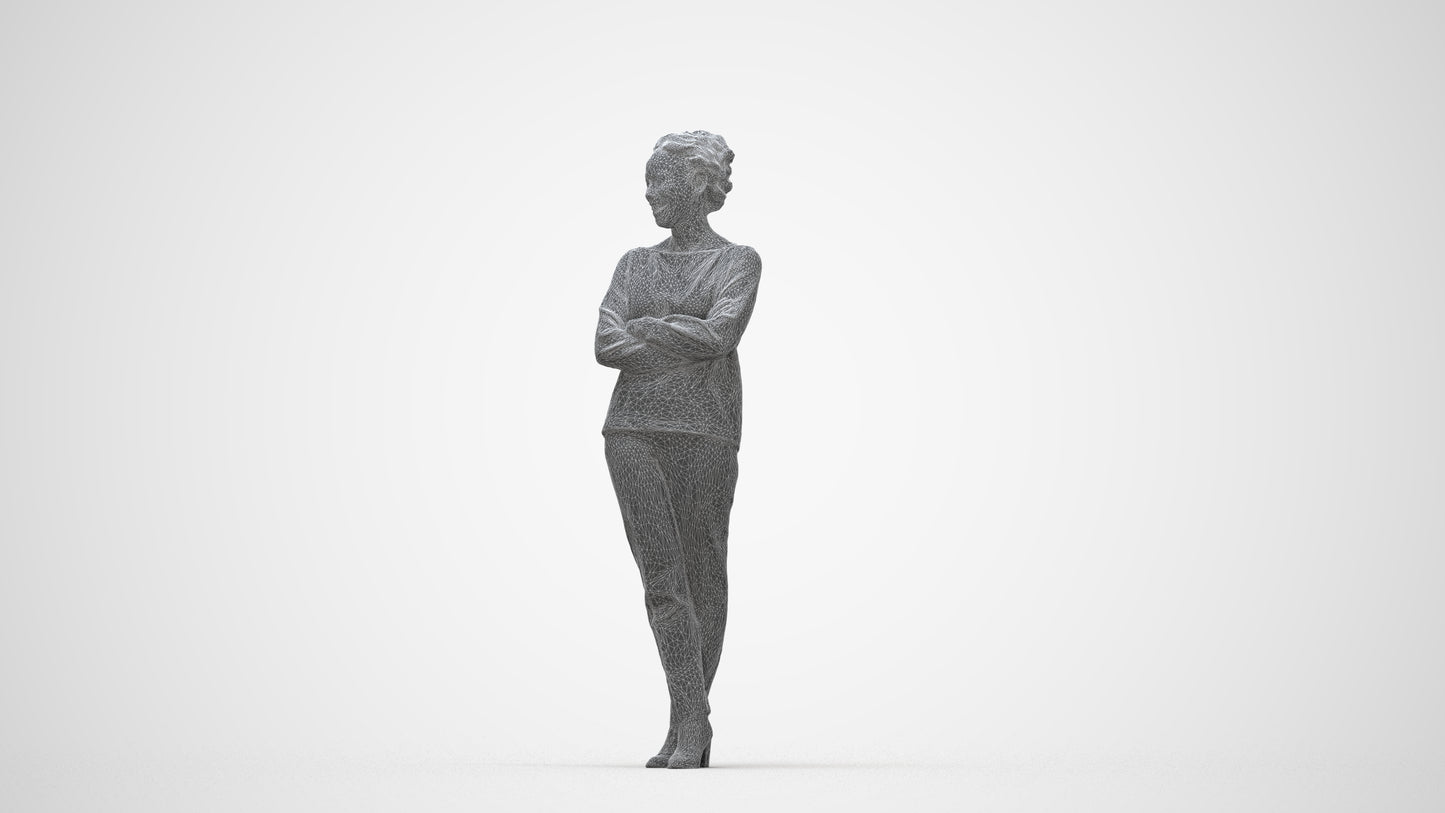 3D people model woman casual standing, scanned human for 3ds Max rendering, wireframe back view