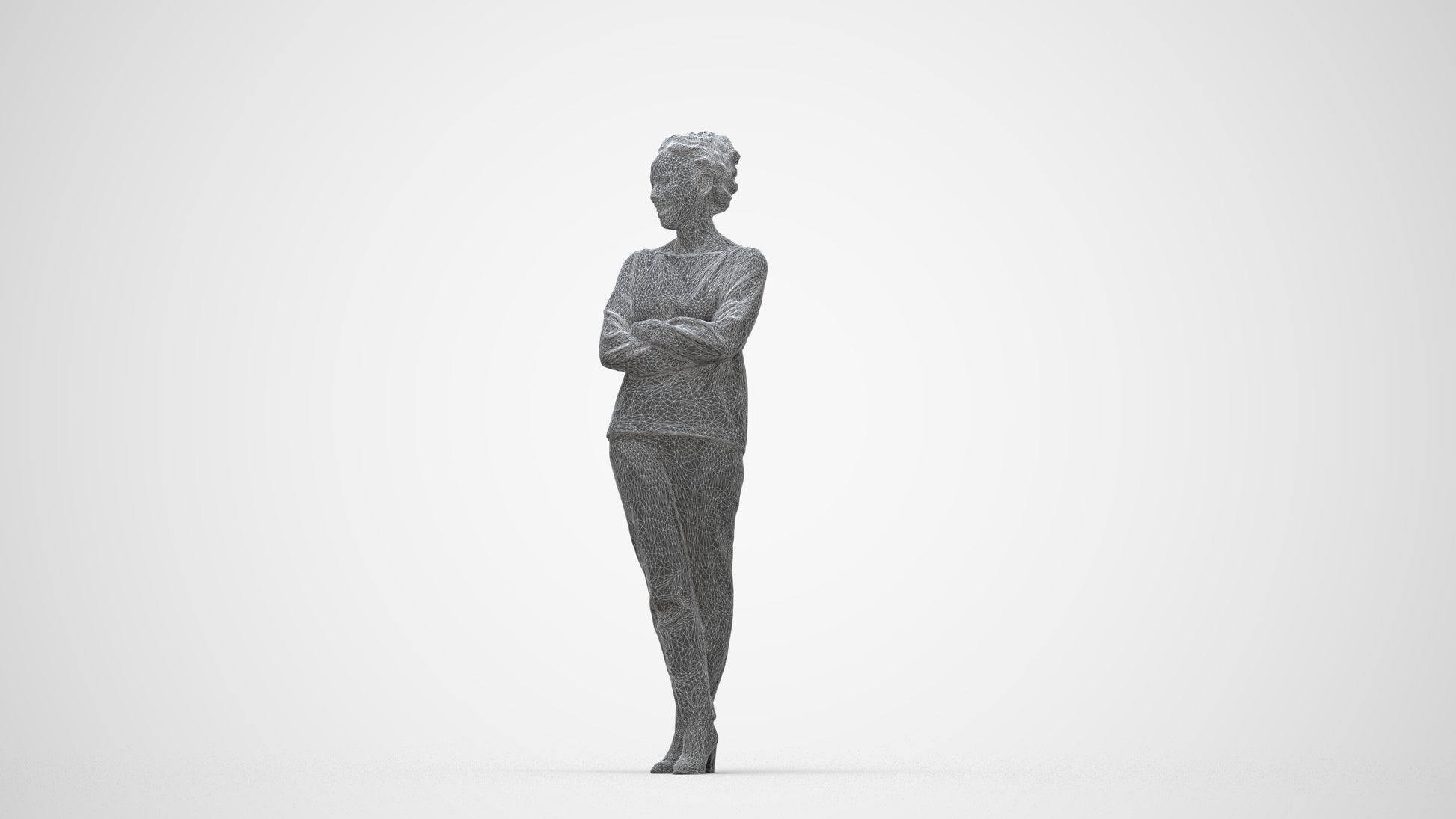 3D people model woman casual standing, scanned human for 3ds Max rendering, wireframe back view