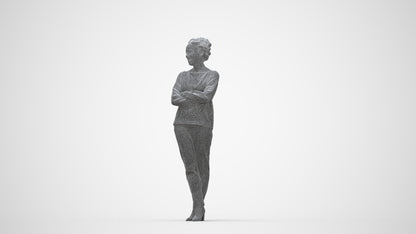 3D people model woman casual standing, scanned human for 3ds Max rendering, wireframe back view
