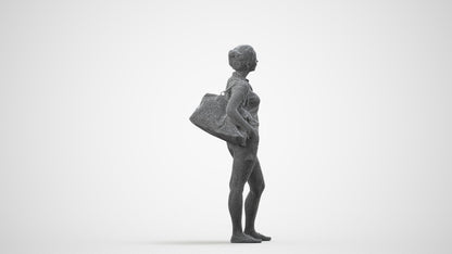 3D scanned woman standing casual, photorealistic archviz people for Enscape and SketchUp, wireframe side view