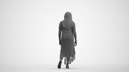 3D human model woman casual standing, photogrammetry scanned person for archviz, wireframe front view