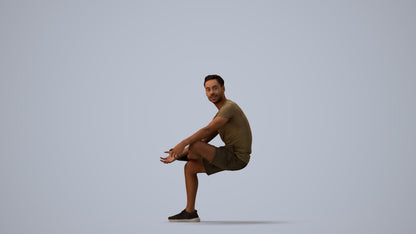 3D people model man casual sitting, scanned human for 3ds Max rendering, three-quarter view render