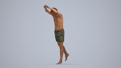 3D people model man pool, scanned human for 3ds Max rendering, top-down view render
