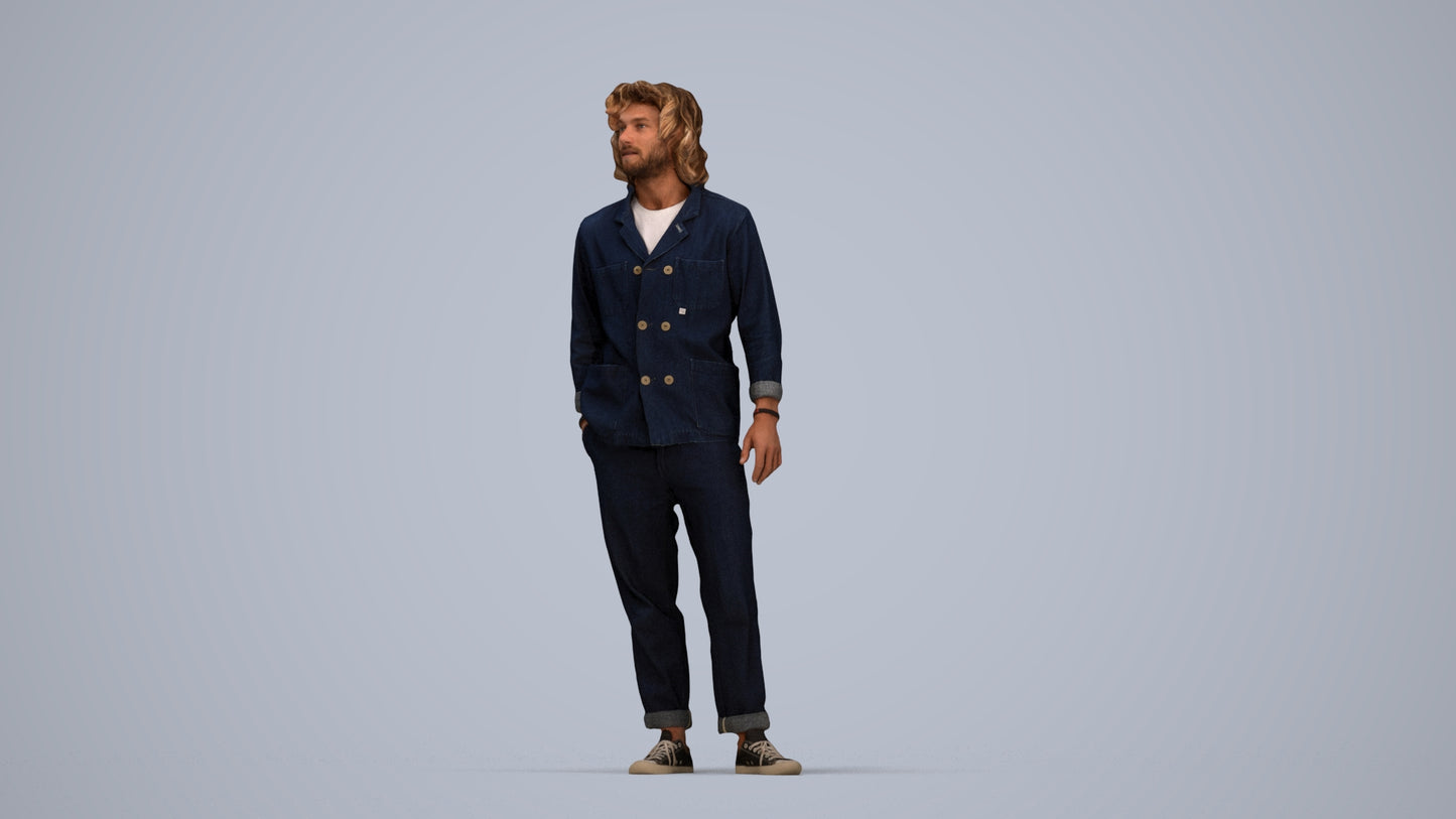 photogrammetry 3D man casual formalaffairs, realistic human model archviz FBX, top-down view render