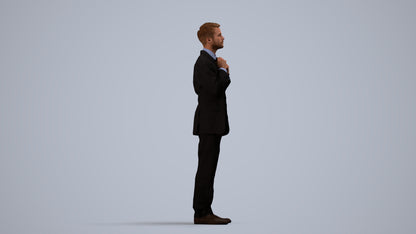 3D human model man business, photogrammetry scanned person for archviz, side view render