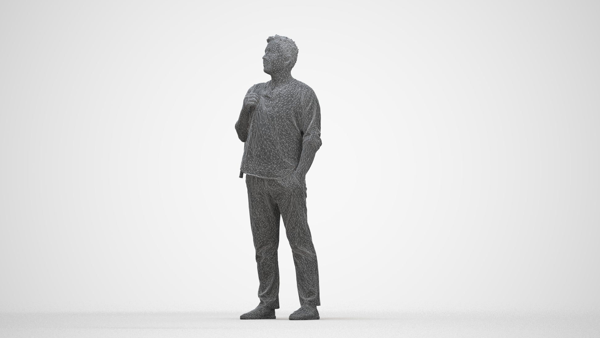 realistic 3D people man casual standing, render-ready for V-Ray and Corona, FBX OBJ, wireframe back view