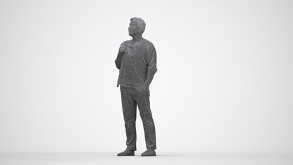 realistic 3D people man casual standing, render-ready for V-Ray and Corona, FBX OBJ, wireframe back view