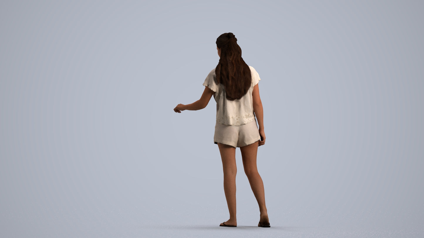 photogrammetry 3D woman casual door, realistic human model archviz FBX, front view render