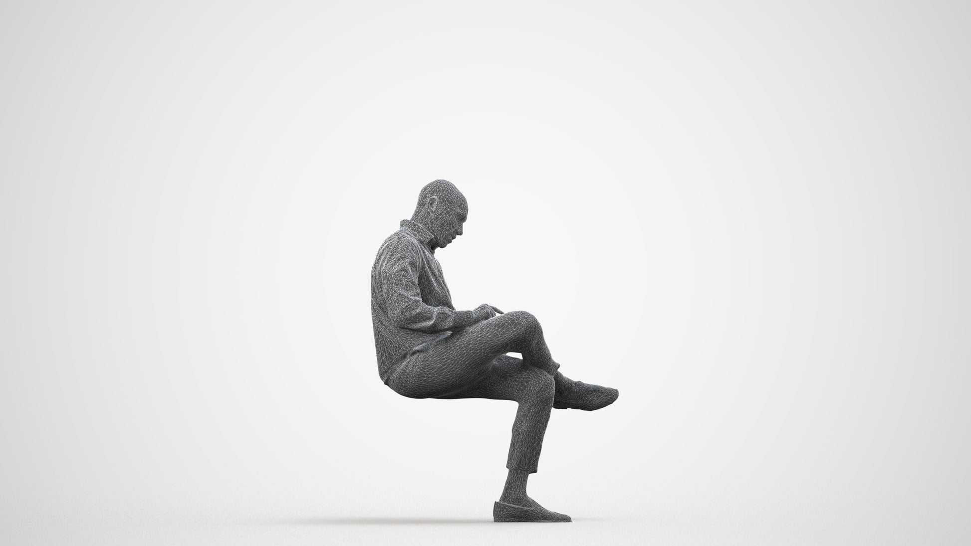 realistic 3D human man business, archviz people FBX OBJ for Blender, wireframe side view