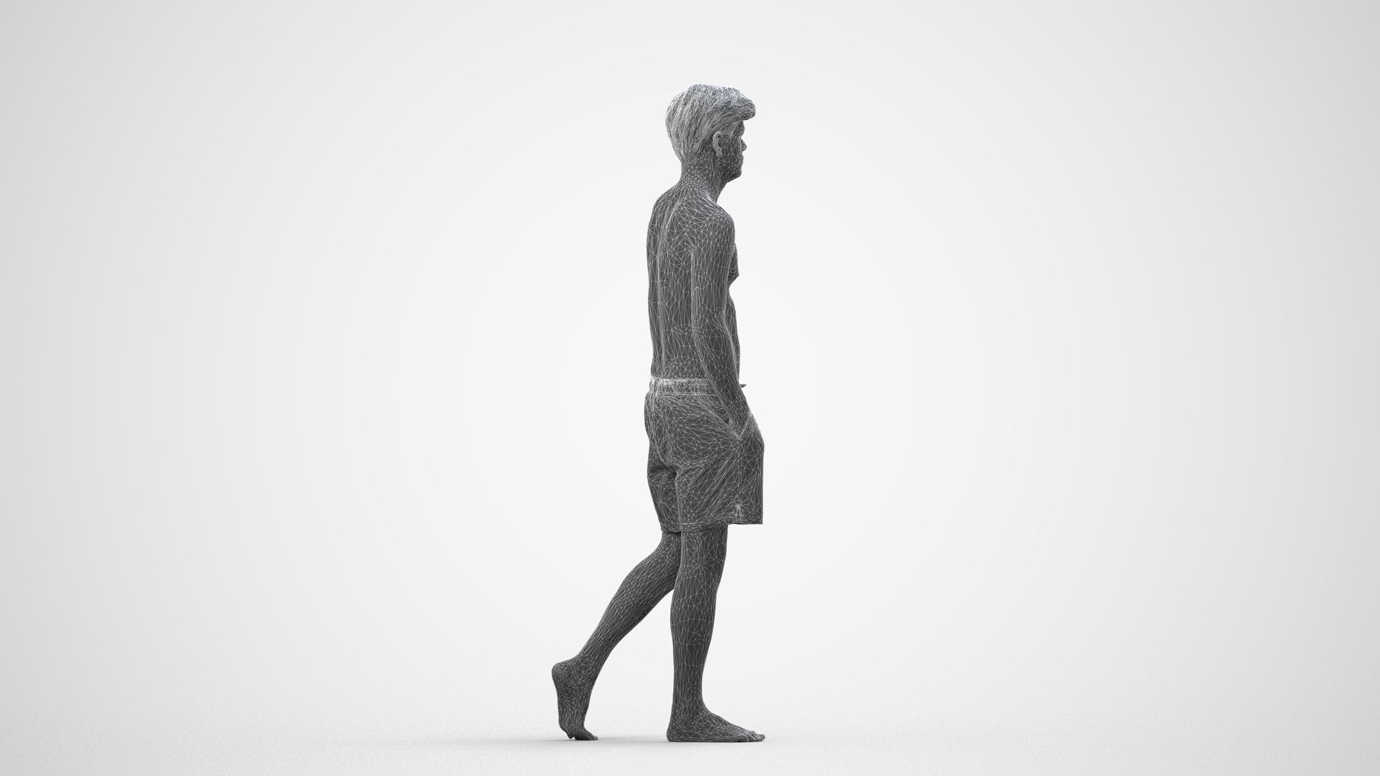 scanned 3D man pool, photogrammetry people for Enscape and V-Ray, wireframe side view